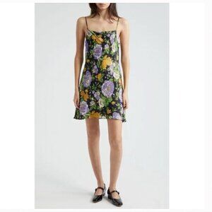 Farm Rio Capri Floral Sleeveless Mini Slipdress Square Neck Black Sz Med